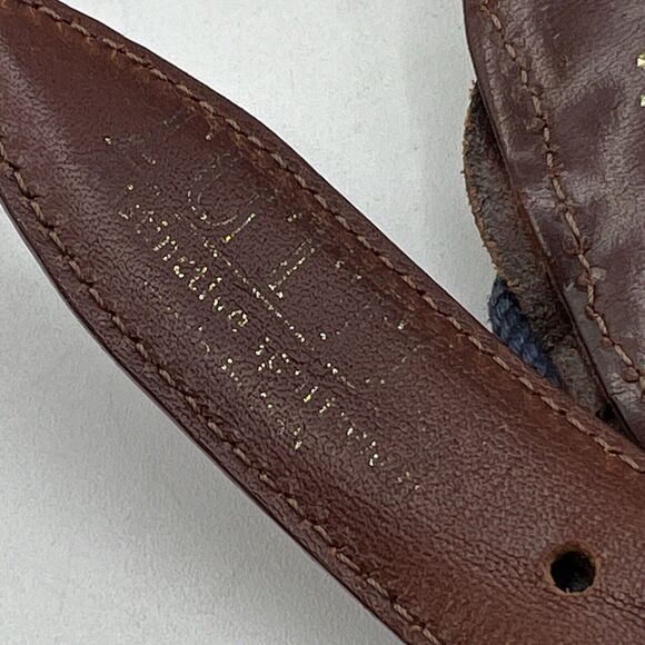 Mens Tuttle Woven Braided Leather Cord Belt Navy Brown Italy Gold Buckle 44 - Picture 6 of 7